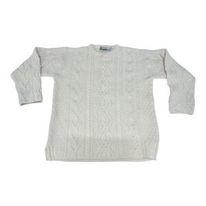 VTG Irish Fisherman Chunky Cable Knit t Aran Pure Merino Wool M Sweater Cream